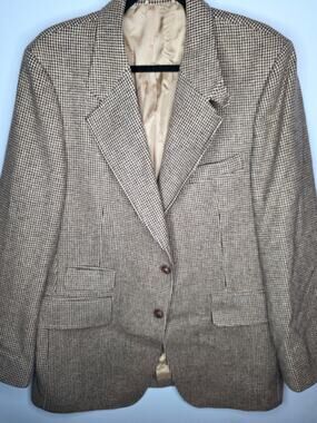 Johnny Miller Brown Houndstooth Tweed Blazer Size 42 Long Sport Coat Jacket 42L